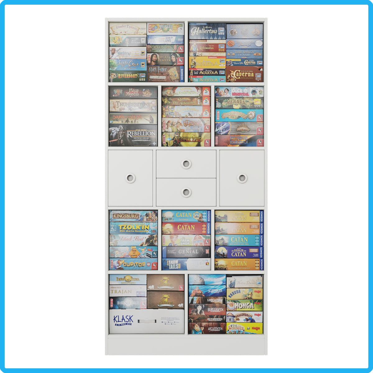 Brettspielregal EXAKT S High5 mit Schubkästen/Türen horizontal (Unifarben) [inkl. Lieferung & Aufbau]