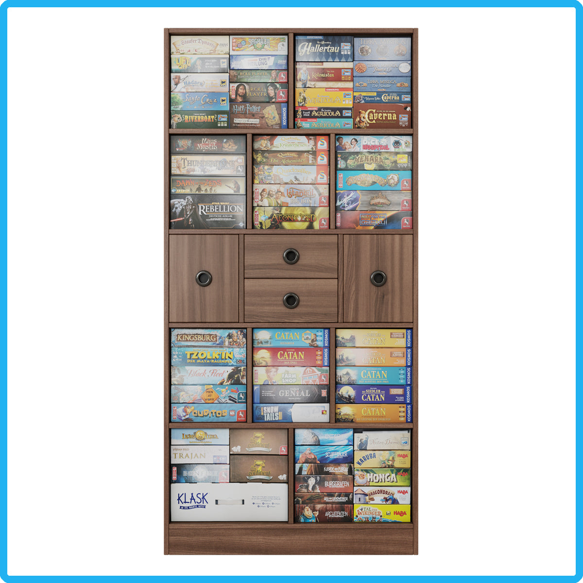 Brettspielregal EXAKT S High5 mit Schubkästen/Türen horizontal (Holzfarben) [inkl. Lieferung & Aufbau]